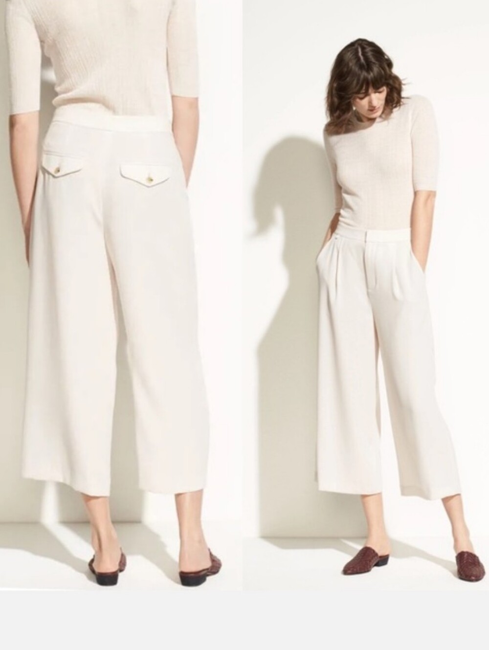 Vince High Waist Crop Culottes Pants in Sandstone